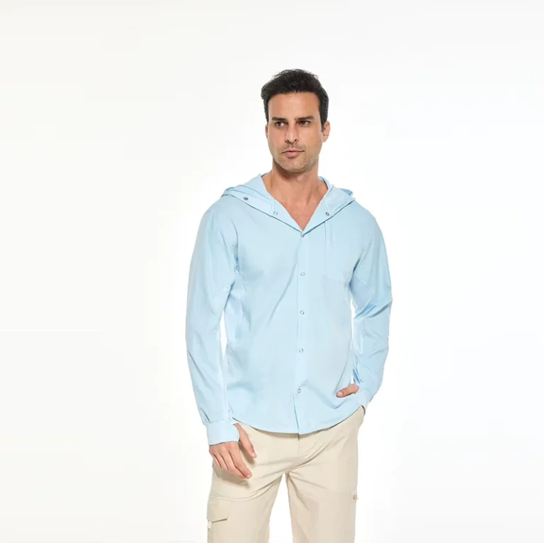 Mens-Light-Blue-UV-Protection-Hooded-Shirt-Quick-Dry-Breathable-Outdoor-Hiking-Fishing-Shirt