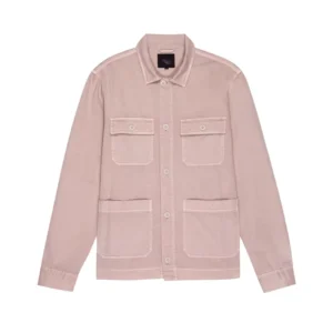 Men’s Light Rose Long-Sleeve Double-Pocket Cargo Shirt, Plus Size