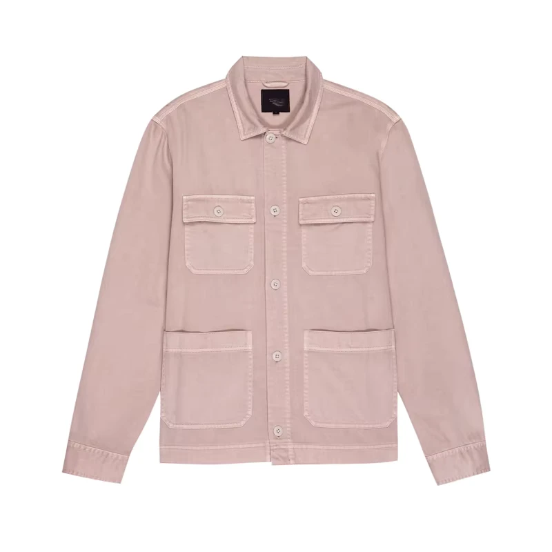 Men's Light Rose Long-Sleeve Double-Pocket Cargo Shirt, Plus Size