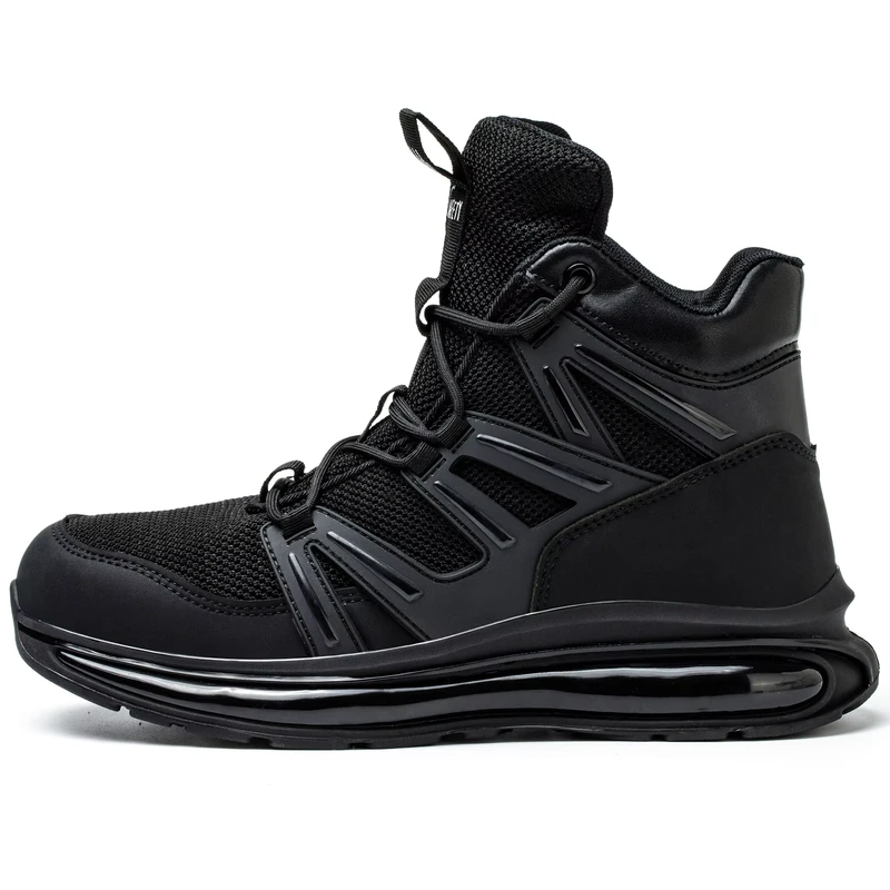 Men's Lightweight Anti-Crush Anti-Puncture Steel-Toe Work Shoes Breathable Black/Khaki