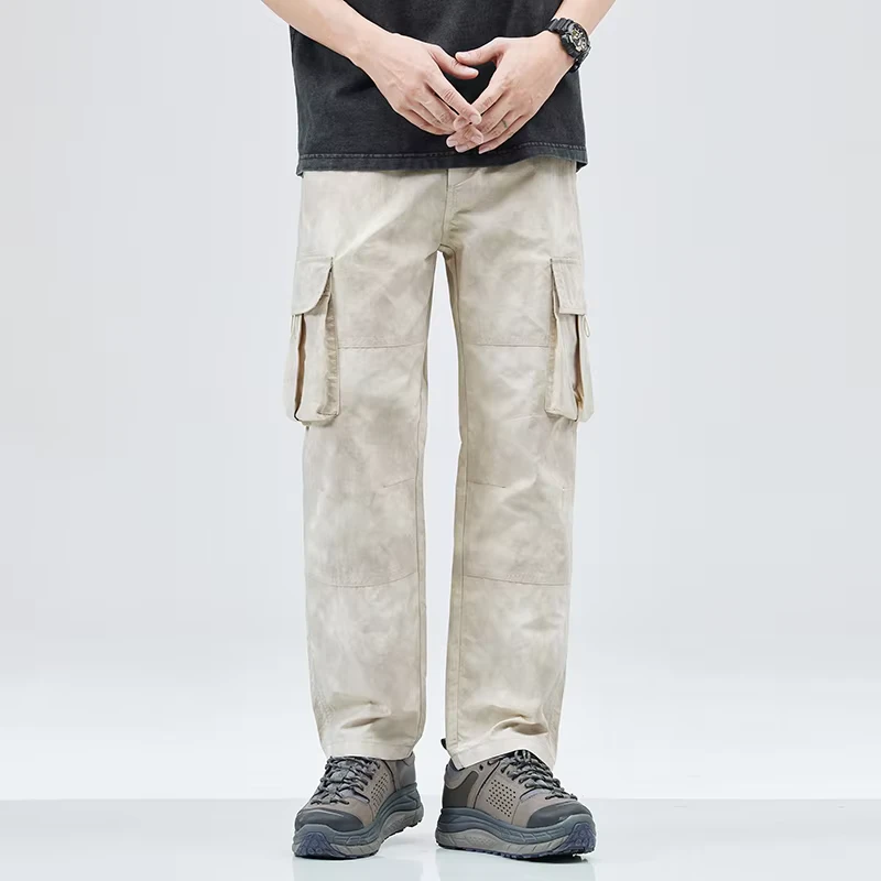 Men's Lightweight Camouflage Workwear Pants, Wide-Leg, 3D Multi-Pocket, Mid-Waist, Size 4XL