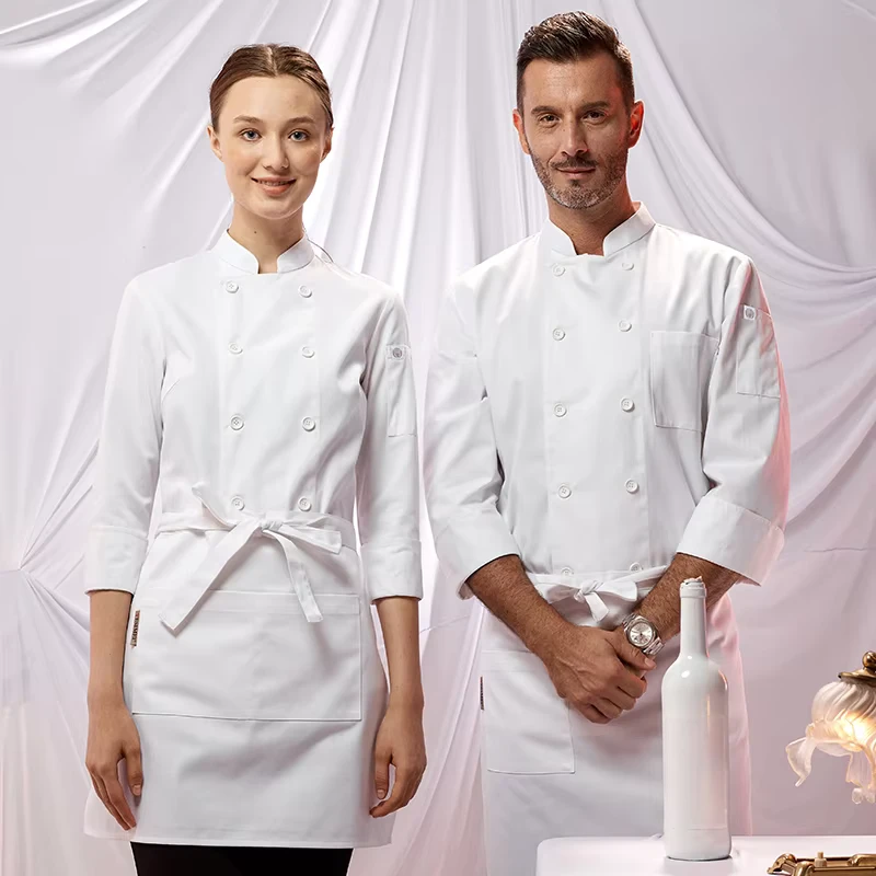 Men's Long Sleeve Autumn Winter Chef Uniform Black Polyester Cotton OEM Restaurant Bar Catering Hotel