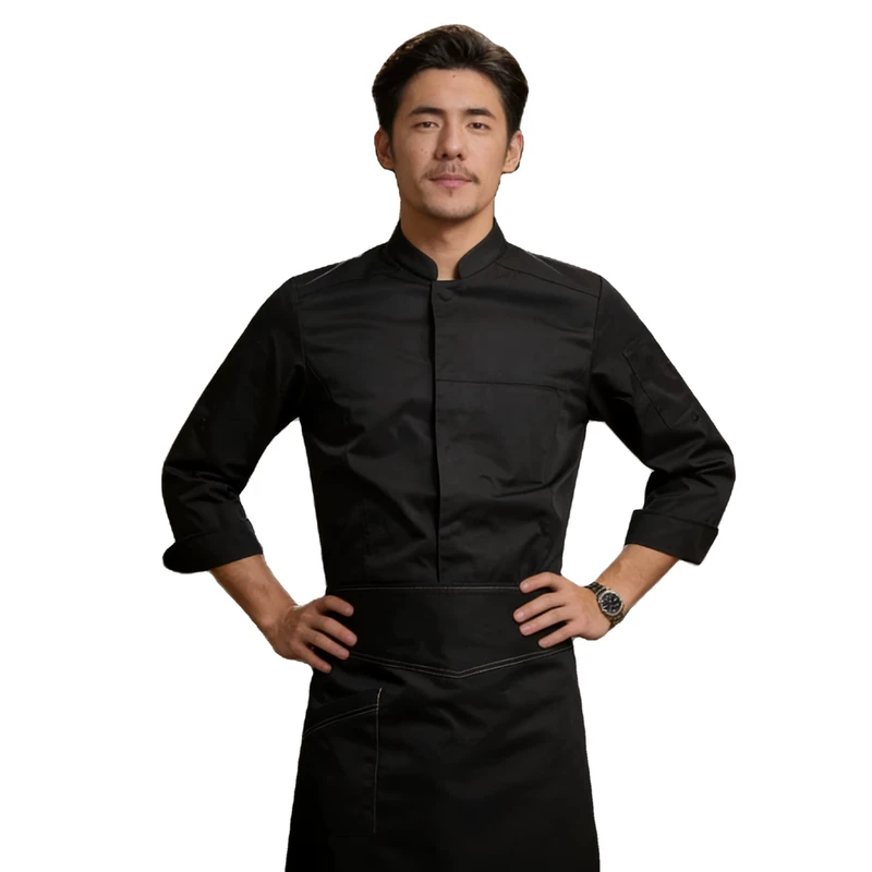 Men's Long-Sleeve Chef Coat with Thermal Transfer Printing for Restaurants and Hotels