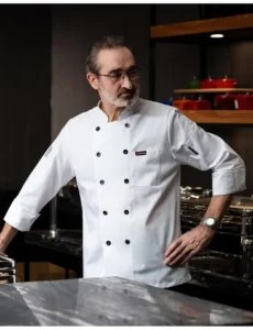 Men’s Long-Sleeve Chef Jacket Customizable Pizza Chef Uniform