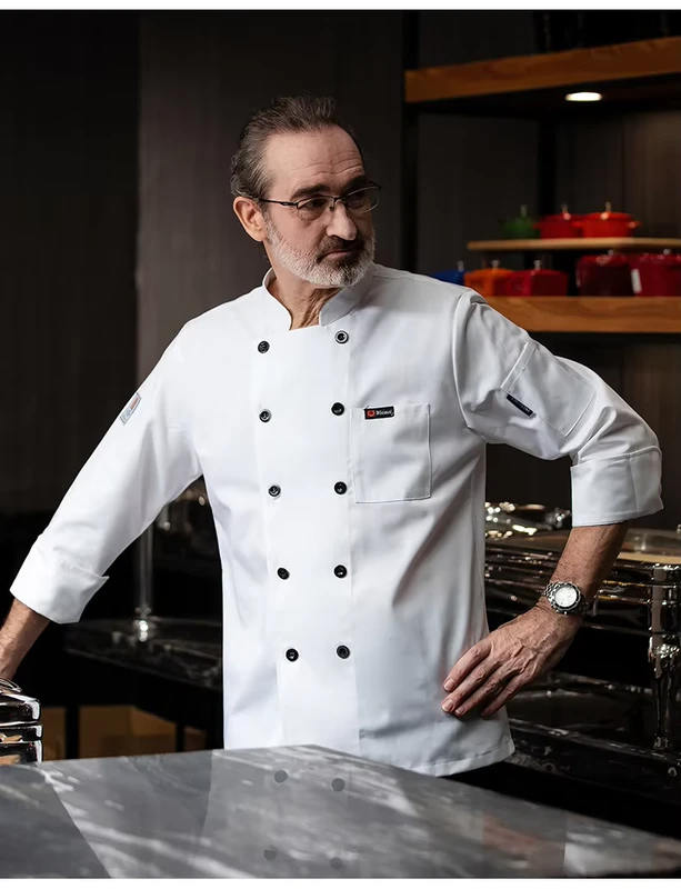 Men's Long-Sleeve Chef Jacket Customizable Pizza Chef Uniform