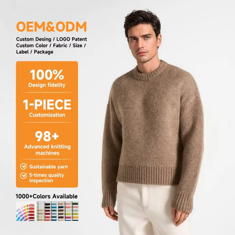 Men's Long-Sleeve Crew-Neck Knit Pullover Sweater, Cropped Fit