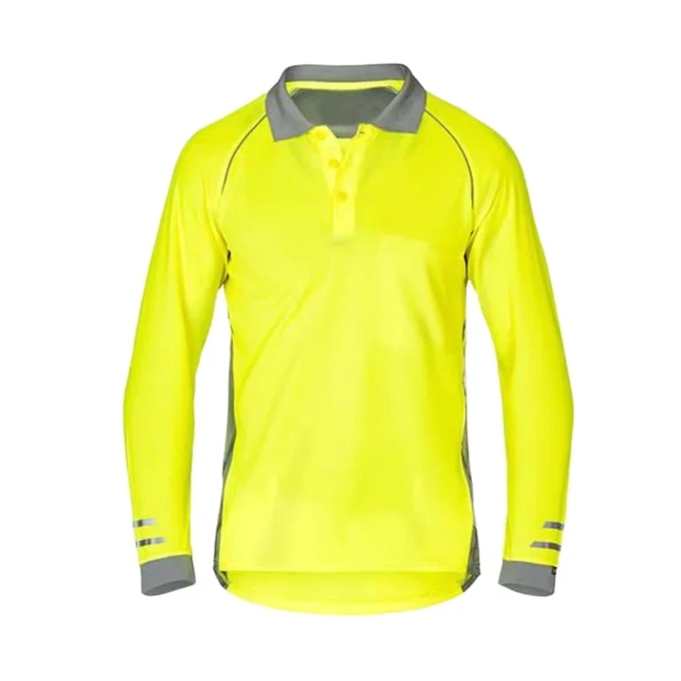 Mens-Long-Sleeve-Hi-Vis-ANSI-Class-3-Polo-Work-Shirt-LED-Flash-Birdeye-Mesh-Safety-Reflective-Polyester-Pockets-Customizable