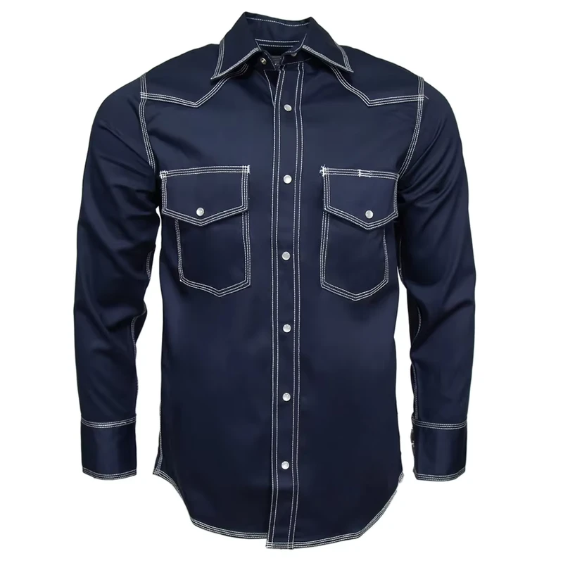 Mens Long Sleeve NFPA 2112 Flame Retardant Work Shirt for Men FRC Welding Triple Stitches Shirt