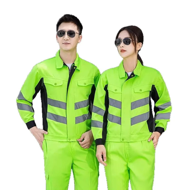 Men's Long Sleeve Reflective Strip High Visibility Polyester Safety Workwear Set Road Rescue Engineering Sanitation