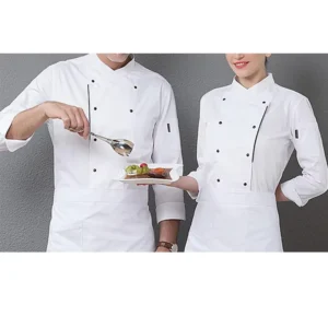 Men’s Long-Sleeve Restaurant Hotel Chef Uniform Coat and Apron