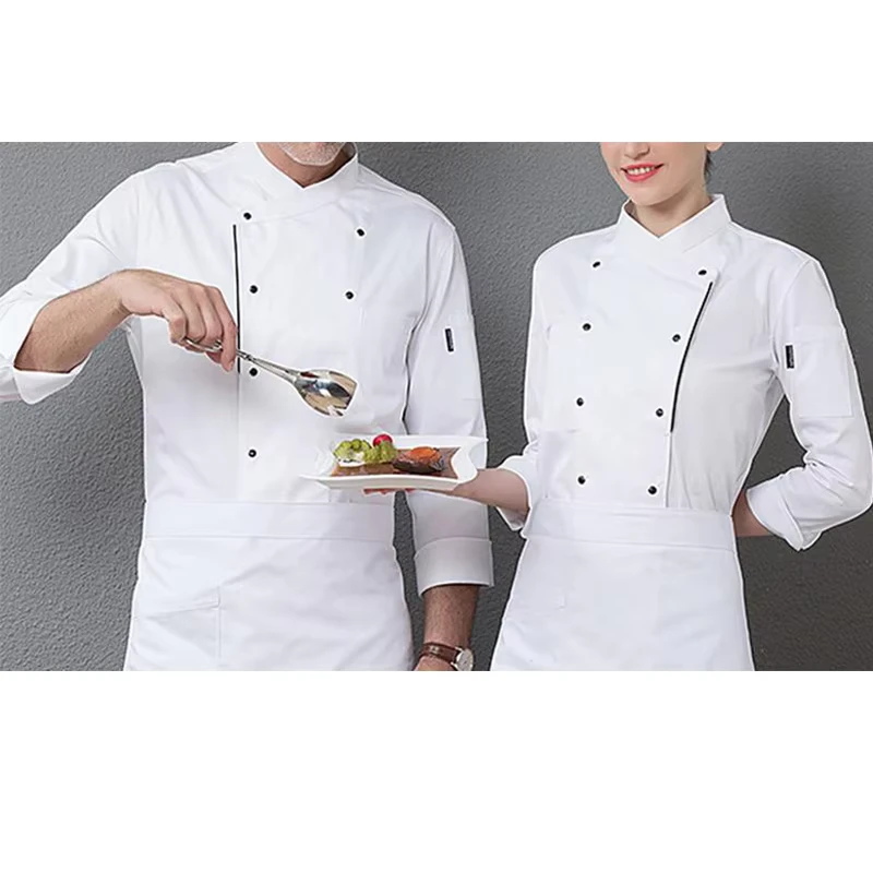 Men's Long-Sleeve Restaurant Hotel Chef Uniform Coat and Apron