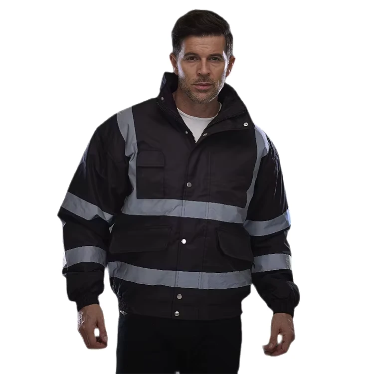 Men's Long Sleeve Zipper Safety Jacket Reflective Material Night Duty Security Working Jacket Customizable Logo