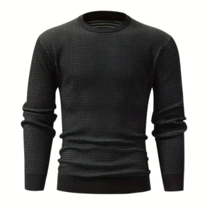 Men’s Long Sleeved Casual Crew Neck Knitwear Breathable Anti Wrinkle Sweater with Logo Decoration for Spring Autumn Winter