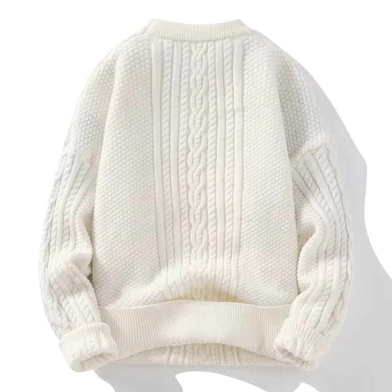 Mens-Loose-Crew-Neck-Pullover-Sweater-Solid-Color-Acrylic-Anti-Shrink-Cable-Knit-Europe-and-America-Style