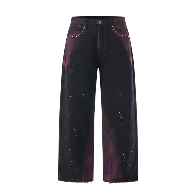 Mens-Loose-Straight-Denim-Jeans-with-Pockets-Rivets-Starry-Sky-Graffiti-and-Aurora-Purple-Color