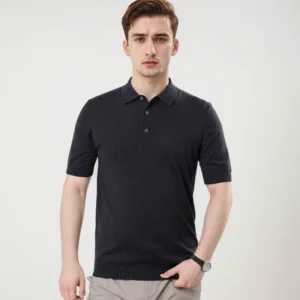 Men’s Merino Wool Lightweight Short-Sleeve Polo Sweater Machine Washable