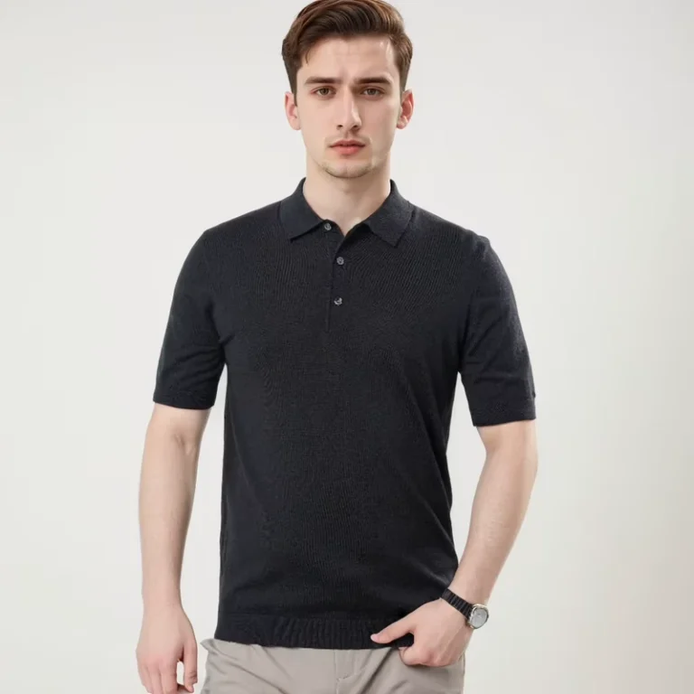 Mens-Merino-Wool-Lightweight-Short-Sleeve-Polo-Sweater-Machine-Washable
