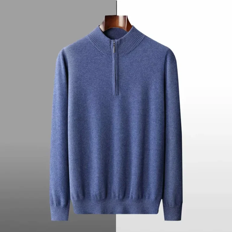 Mens-Merino-Wool-Sweater-Autumn-Winter-1-4-Zip-Solid-Color-Pullover
