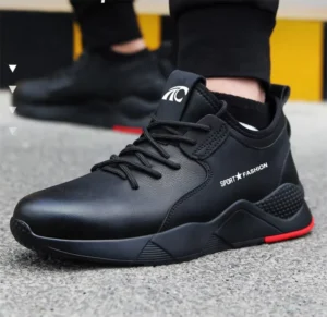 Men’s Microfiber Leather Labor and Construction Safety Shoes Steel-Toe Anti-Puncture Non-Slip Oil-Resistant Rubber Sole