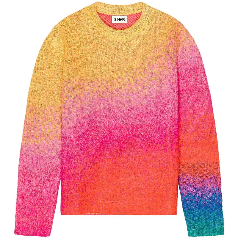 Men's Mohair Gradient Jacquard Knit Sweater Winter Pullover