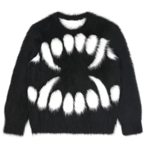 Men’s Mohair Knit Sweater Long Sleeve Crew Neck Fuzzy Winter Pullover