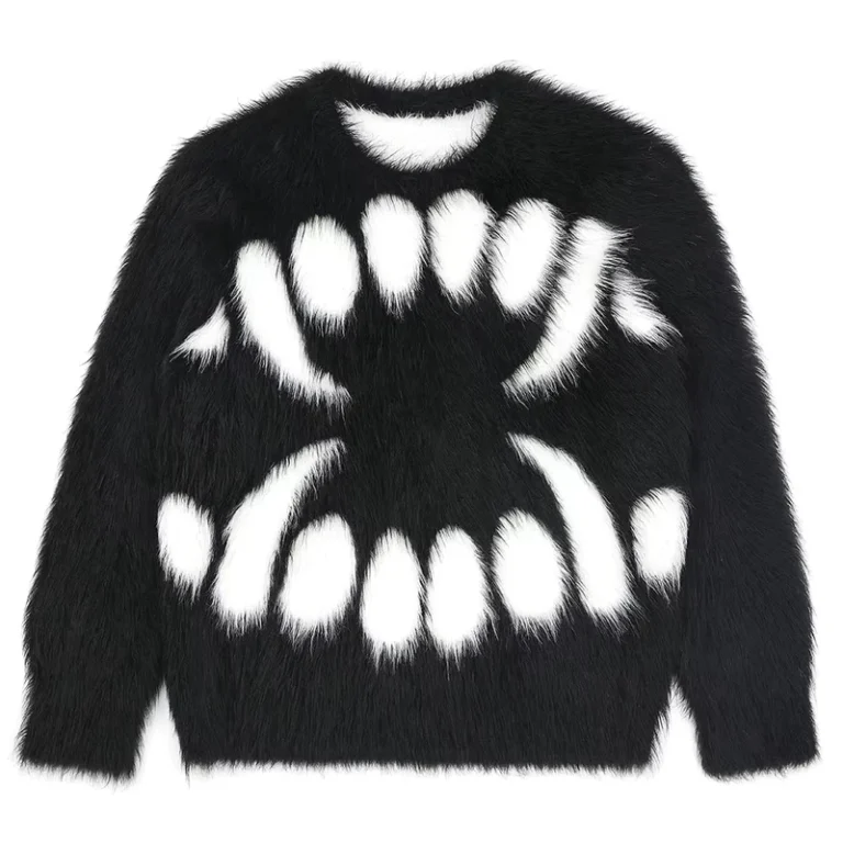 Mens-Mohair-Knit-Sweater-Long-Sleeve-Crew-Neck-Fuzzy-Winter-Pullover
