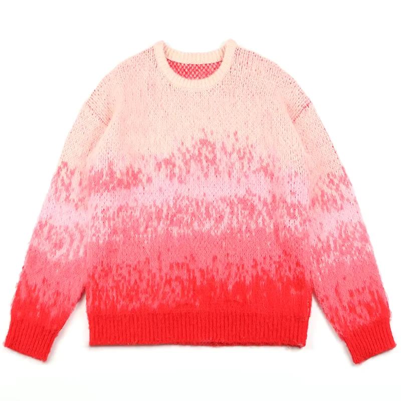 Men's Mohair Knit Sweater Long Sleeve Fuzzy Crew Neck