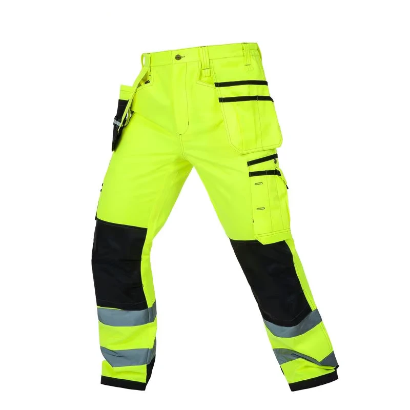 Men's Multi Pocket Fluorescent Reflective ANSI Class 2 Work Pants Sturdy Engineering Safety Customized Logo High visibility Four