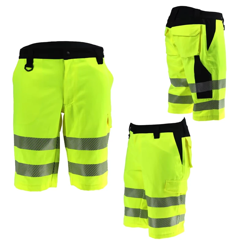 Mens Multi Pocket Reflective Polyester Hi Visibility Work Pants Summer Outdoor Workwear Work Cargo Shorts Pants