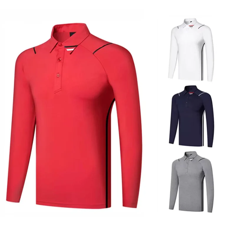 Mens-Navy-Athletic-Performance-Polo-Shirts-Long-Sleeve-Breathable-Sportswear-Outdoor-Golf-Apparel