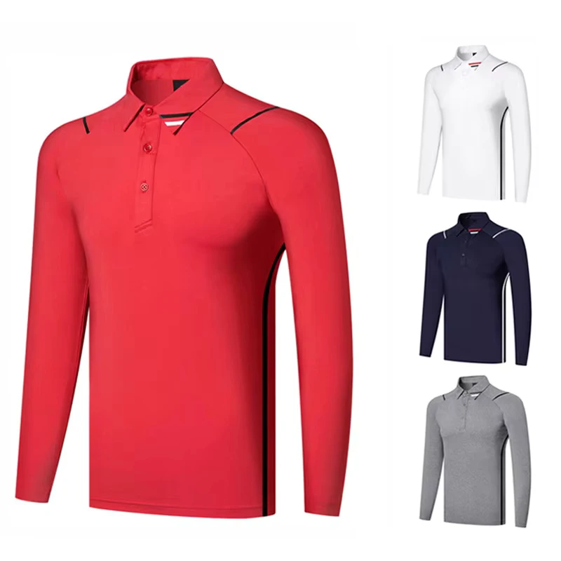 Men's Navy Athletic Performance Polo Shirts Long Sleeve Breathable Sportswear Outdoor Golf Apparel