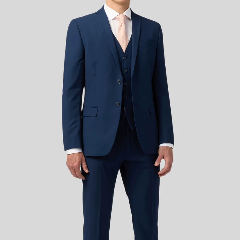 Men's Navy Single Breasted Notched Lapel Slim Fit Business Office Wedding Suits Set 3 Piece Men's Zipper Fly Plus Size