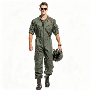 Men’s Olive Green Pilot Flight Suit Uniform Jumpsuit for Daily Wear & Outdoor Activity