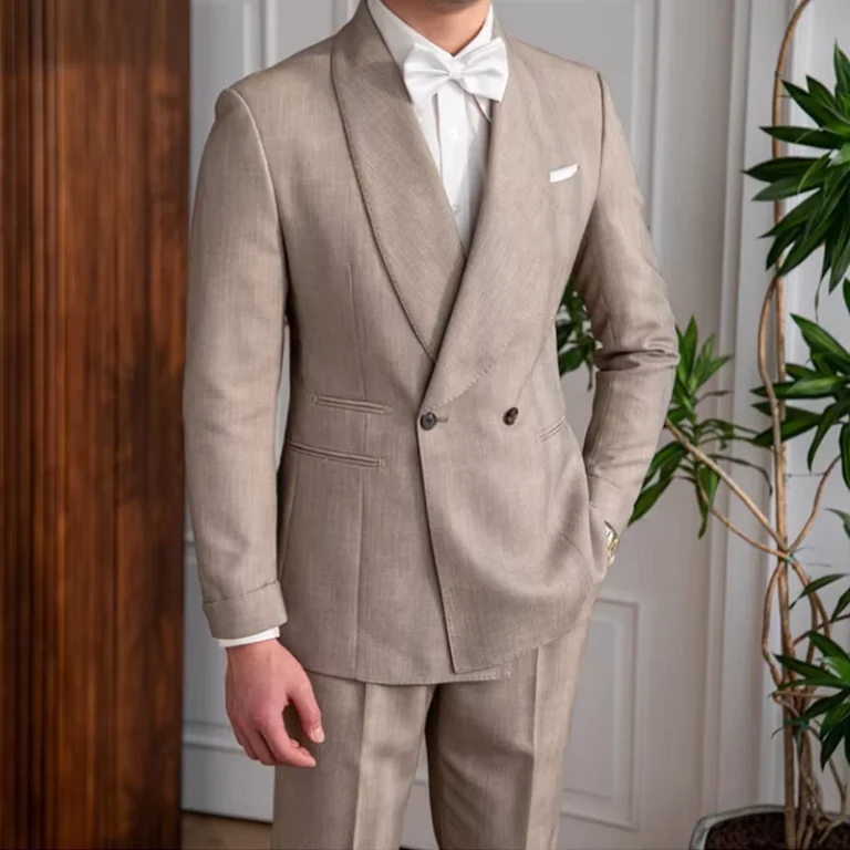Mens-Olive-and-Light-Coffee-Double-Breasted-Two-Piece-Business-Suit