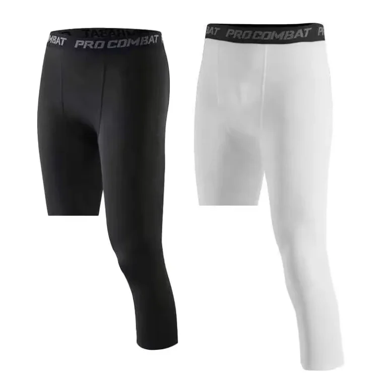 Mens-One-Leg-Compression-Pants-Cropped-Fitness-Leggings-Customized-Compression-Basketball-Running-Tights