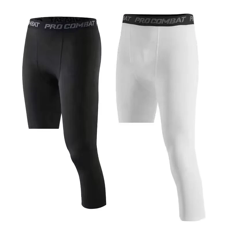 Men's One Leg Compression Pants Cropped Fitness Leggings Customized Compression Basketball Running Tights