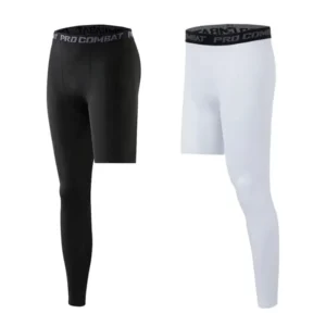 Men’s One Leg Thigs Leggings Full Length Compression Pants Athletic Base Layer Quick Drying Underwear for Basketball Cycling