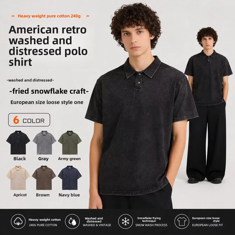 Men's Oversized 100% Cotton Washed Shirt European Sizing Relaxed Fit Vintage-Washed Look