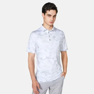 Men’s Performance Golf Polo Shirt, White Camo, Slim Fit, with Pocket