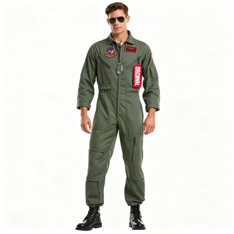 Mens-Pilot-Jumpsuit-Polyester-Long-Sleeve-Aviation-Costume-Multi-Pocket-Dog-Tag-Zipper-Green-Flight-Suit-for-Halloween-Cosplay