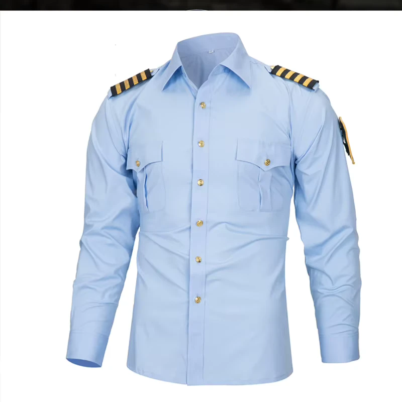 Mens Pilot Uniform Short Sleeve Shirt Hotel Security Guard Property Uniform Multi Color With Epaulets Customizable
