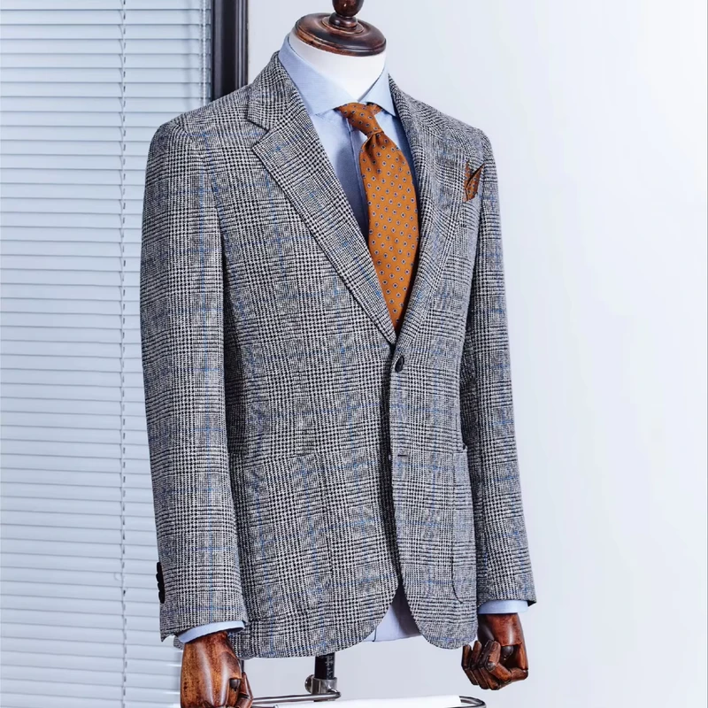 Men's Plus Size Business Suit 2 Piece Slim Fit Woolen Fabric Single Breasted with Zipper Fly Pant Patch Pocket Breathable