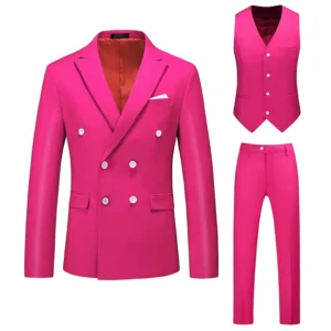 Men’s Plus Size Suit Three Piece Double Breasted Solid Color Suit Business Formal Wear Fashion