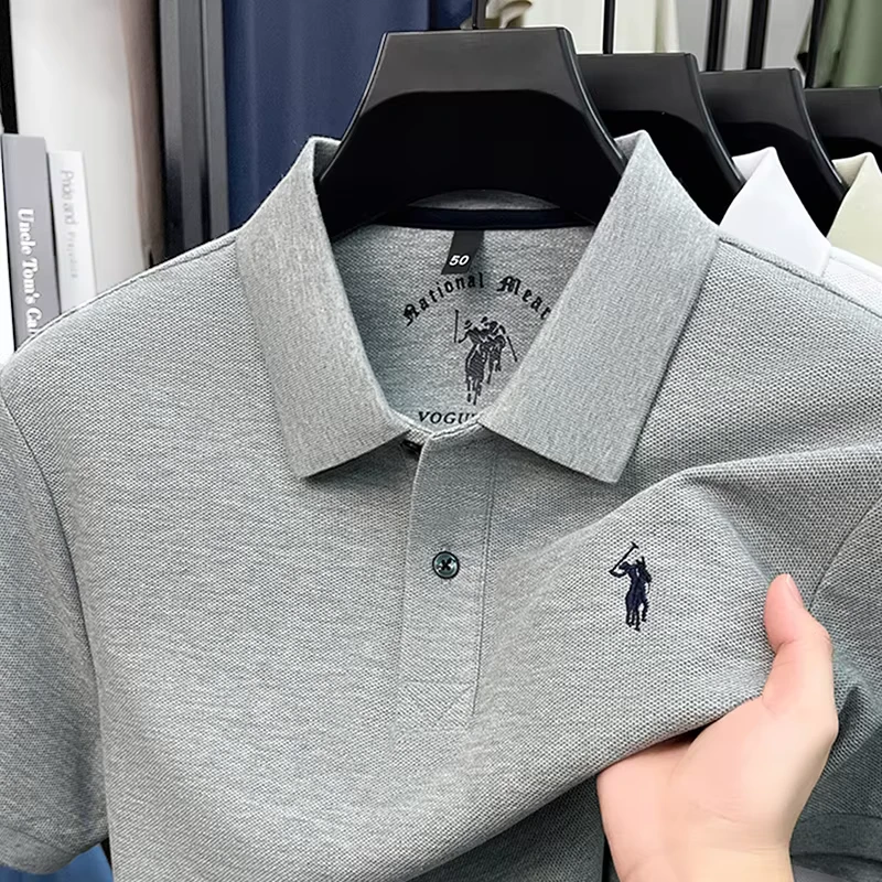 Men's Polo Shirt Cotton Pique Short Sleeve Casual Business Golf T Shirt Embroidered Logo Summer Breathable Work Office Top