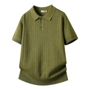 Men’s Polo Shirt Old Money Style Openwork Jacquard Knitted Men’s T shirt Breathable and Cool Short sleeved Shirt