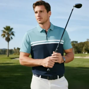 Men’s Polo Shirts Short Sleeve Soft Cotton Pique T Shirts Quarter Zipper Casual Performance Golf Shirts Striped OEM Poloshirts