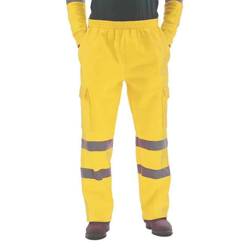 Mens Polycotton Hi Vis Work Pants Safety Work Trousers Multi Pockets Workwear Men Reflective High Visibility Pants