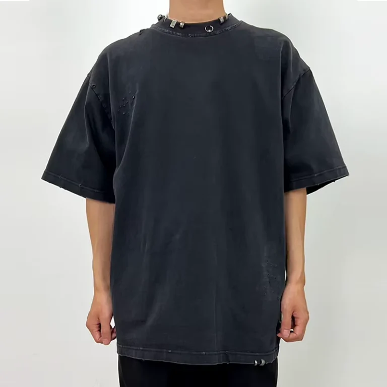 Mens-Polyester-Cotton-T-Shirt-Custom-Logo-Embroidery-Washed-Vintage-Finish-Manufacturer