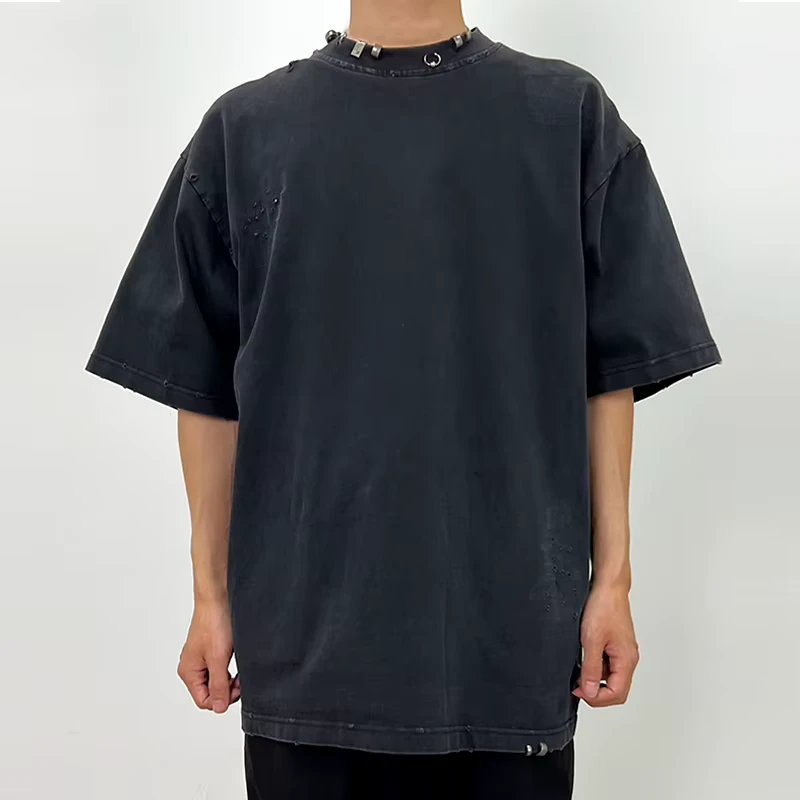 Men's Polyester Cotton T-Shirt Custom Logo Embroidery Washed Vintage Finish Manufacturer