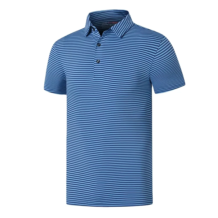 Men's Polyester Spandex Golf Polo Shirt Slim Fit Performance Jersey Stripe Anti-UV Four-Way Stretch
